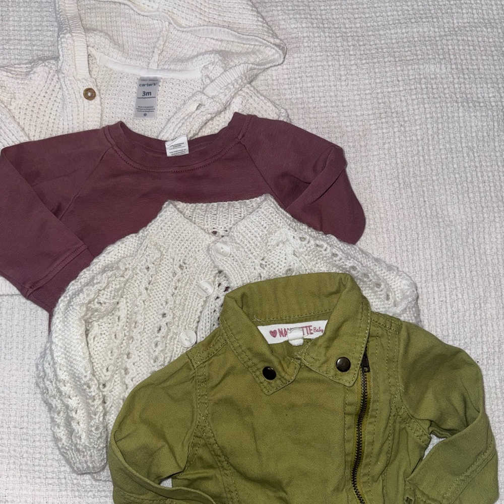 Kids Olive Jacket and White Sweater Set